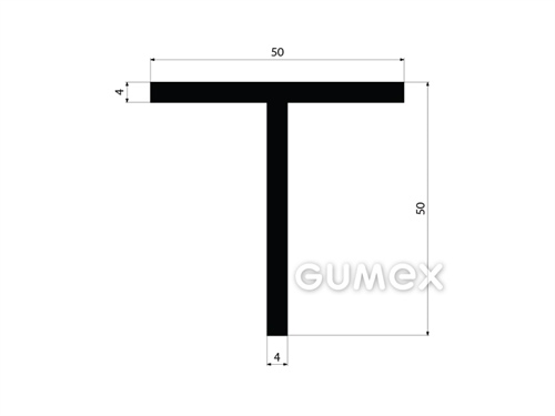Gumový profil tvaru "T", 50x50/4mm, 60°ShA, EPDM, -40°C/+100°C, čierny